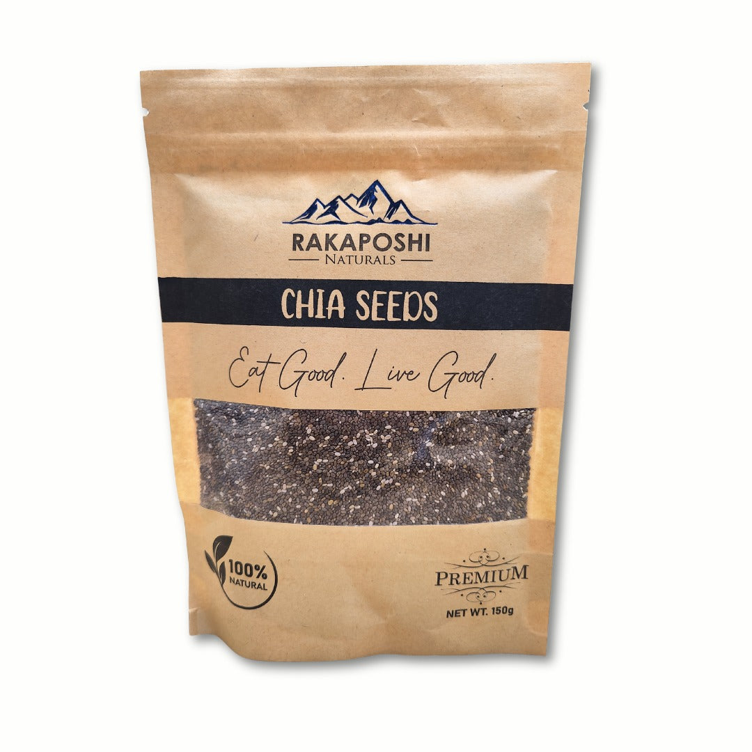 Black chia seeds superfood in clear packaging