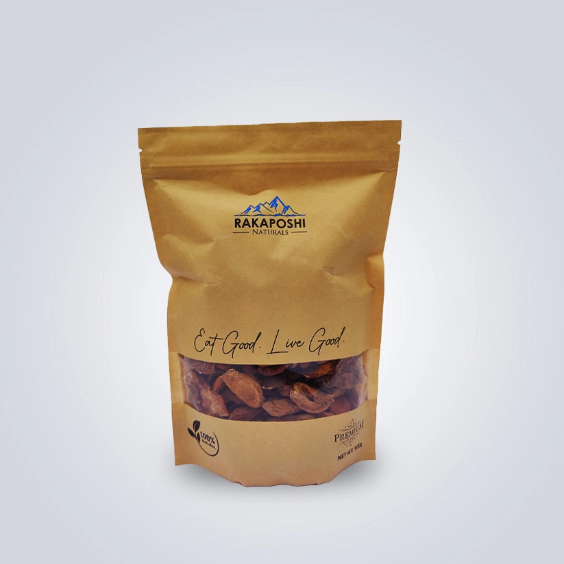 Golden sun-dried apricots in packaging showing 500g naturally dried fruit