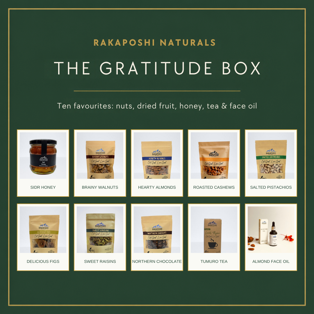 The Gratitude Box: ten favourites including honey, nuts, tea and face oil