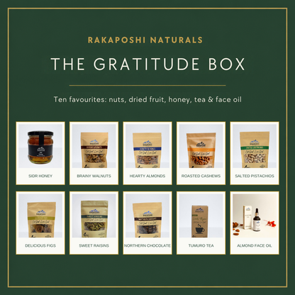 The Gratitude Box: ten favourites including honey, nuts, tea and face oil