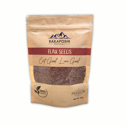 Organic brown flax seeds in clear packaging