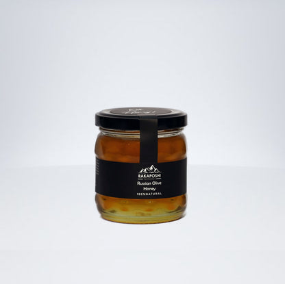 Amber Russian Olive raw honey in glass jar - 200g