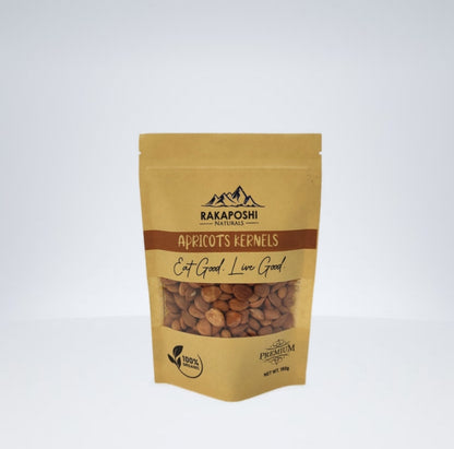 Sweet apricot kernels in a resealable bag showing white kernel pieces